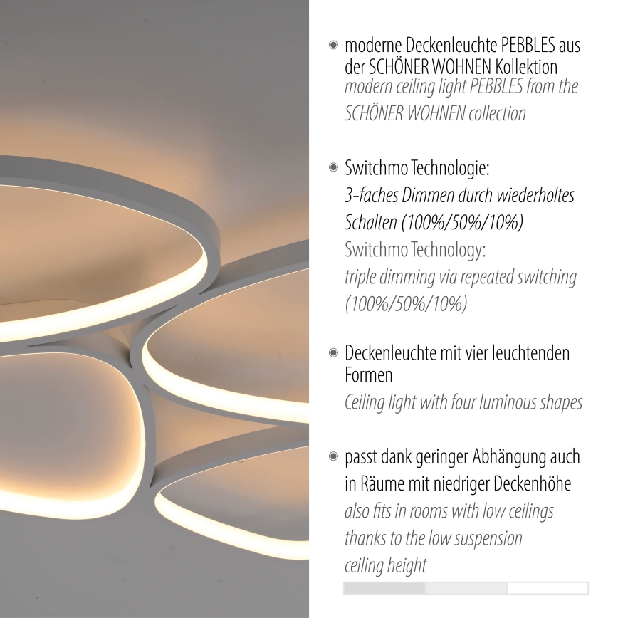 Schöner Wohnen 14038-16 - dimbare LED-plafondlamp PEBBLES LED/35,5W/230V wit