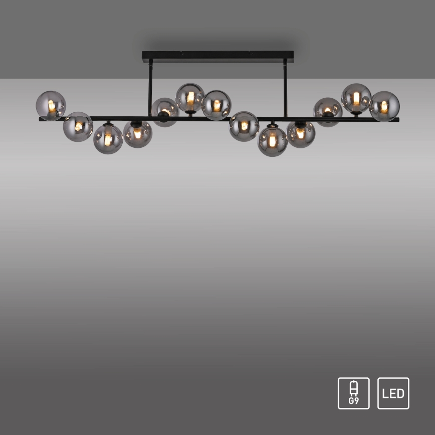 Schöner Wohnen 14505-18 - LED-kroonluchter aan stang DUBAI 13xG9/3W/230V zwart/gerookt glas