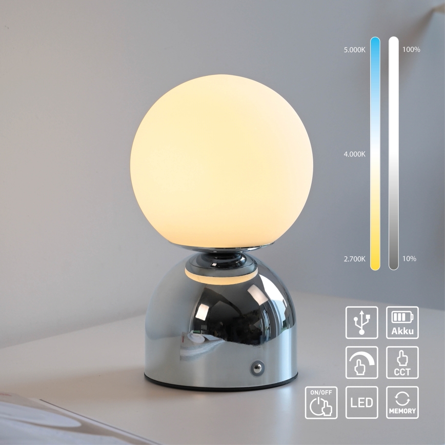 Schöner Wohnen 19218-17 - lampe de table LED tactile et dimmable rechargeable RUDI LED/1,2W/5V 3000-6000K 1200 mAh fini chromé brillant