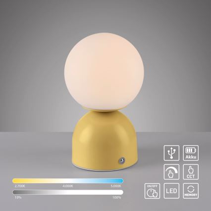 Schöner Wohnen 19218-81 - Lampe de bureau LED tactile rechargeable et dimmable RUDI LED/1,2W/5V 3000-6000K 1200 mAh jaune