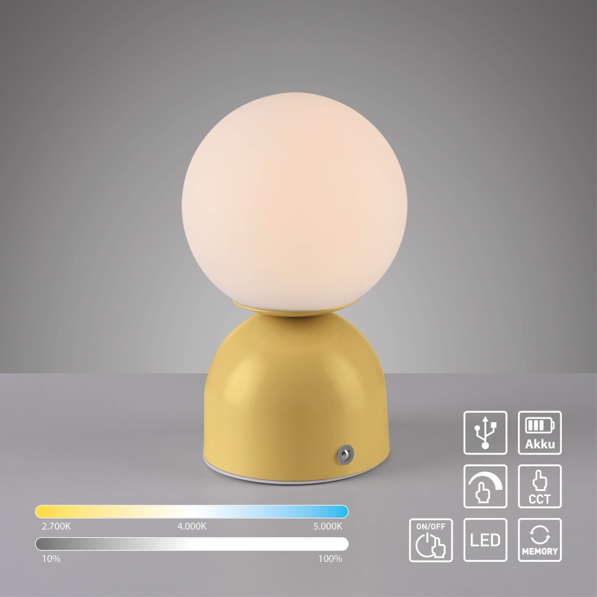 Schöner Wohnen 19218-81 - Lampe de bureau LED tactile rechargeable et dimmable RUDI LED/1,2W/5V 3000-6000K 1200 mAh jaune