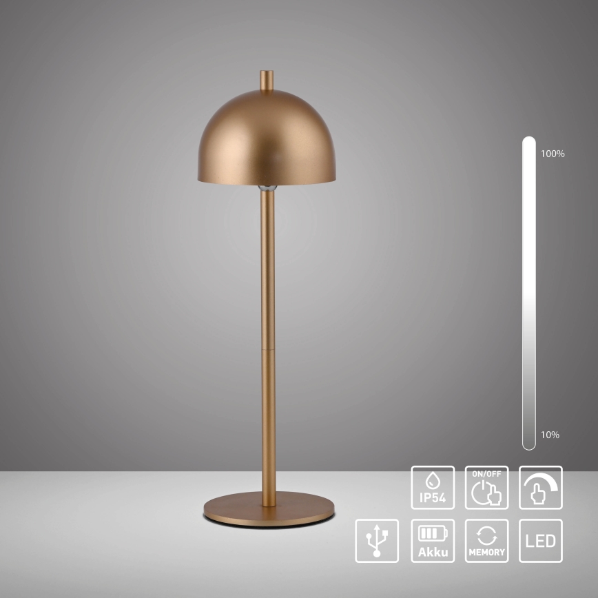 Schöner Wohnen 19244-12 - LED Dimbare aanraakgevoelige oplaadbare buitentafellamp BELLIS LED/2,5W/5V 2600 mAh IP54 goud