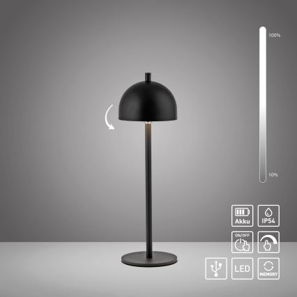 Schöner Wohnen 19244-18 - Dimbare oplaadbare buitentafellamp met aanraakbediening BELLIS LED/2,5W/5V 2600 mAh IP54 zwart