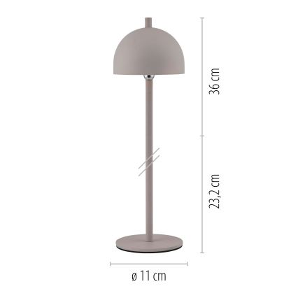Schöner Wohnen 19244-39 - Lampe de table d'extérieur rechargeable tactile et dimmable BELLIS LED/2,5W/5V 2600 mAh IP54 grise