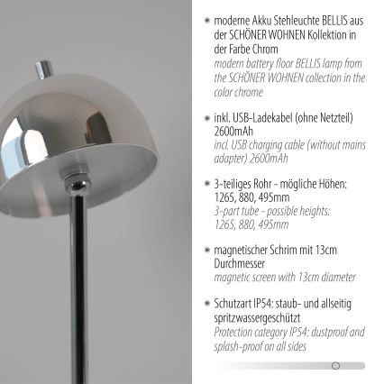 Schöner Wohnen 19245-17 - LED-dimbare aanraak-oplaadbare staande buitenlamp BELLIS LED/2,5W/5V 2600 mAh IP54 glanzend chroom