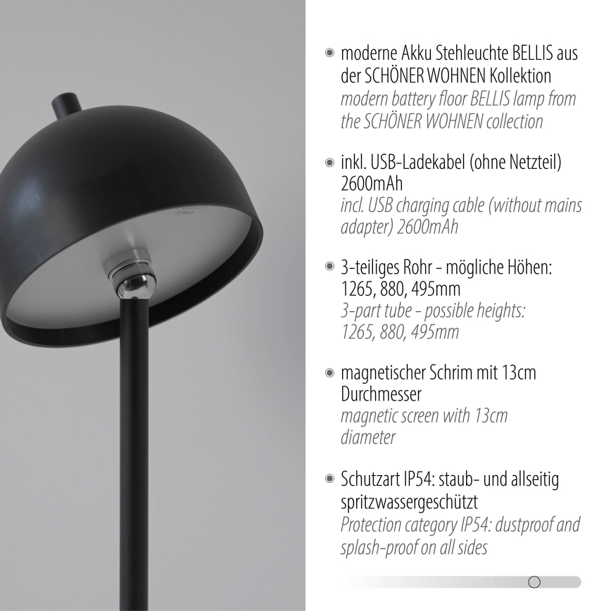 Schöner Wohnen 19245-18 - LED dimbare aanraakbedienbare oplaadbare buitenvloerlamp BELLIS LED/2,5W/5V 2600 mAh IP54 zwart