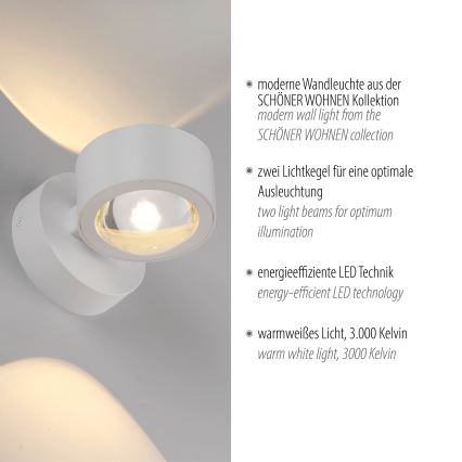 Schöner Wohnen 19331-16 - LED-wandlamp CHIA 2xLED/2W/230V wit