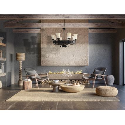 Searchlight - Lustre à chaîne CARTWHEEL 8xE27/60W/230V noir