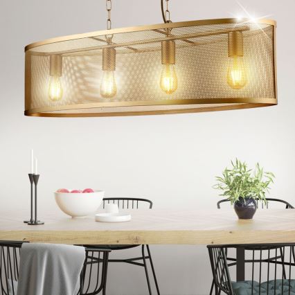 Searchlight - Hanglamp aan ketting FISHNET 4xE27/60W/230V gouden