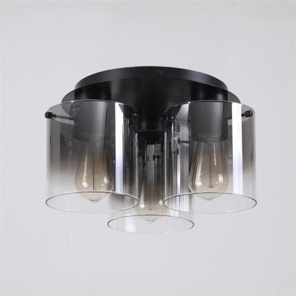 Searchlight - Plafondlamp SWEDEN 3xE27/60W/230V Ø 39 cm zwart/rookglas