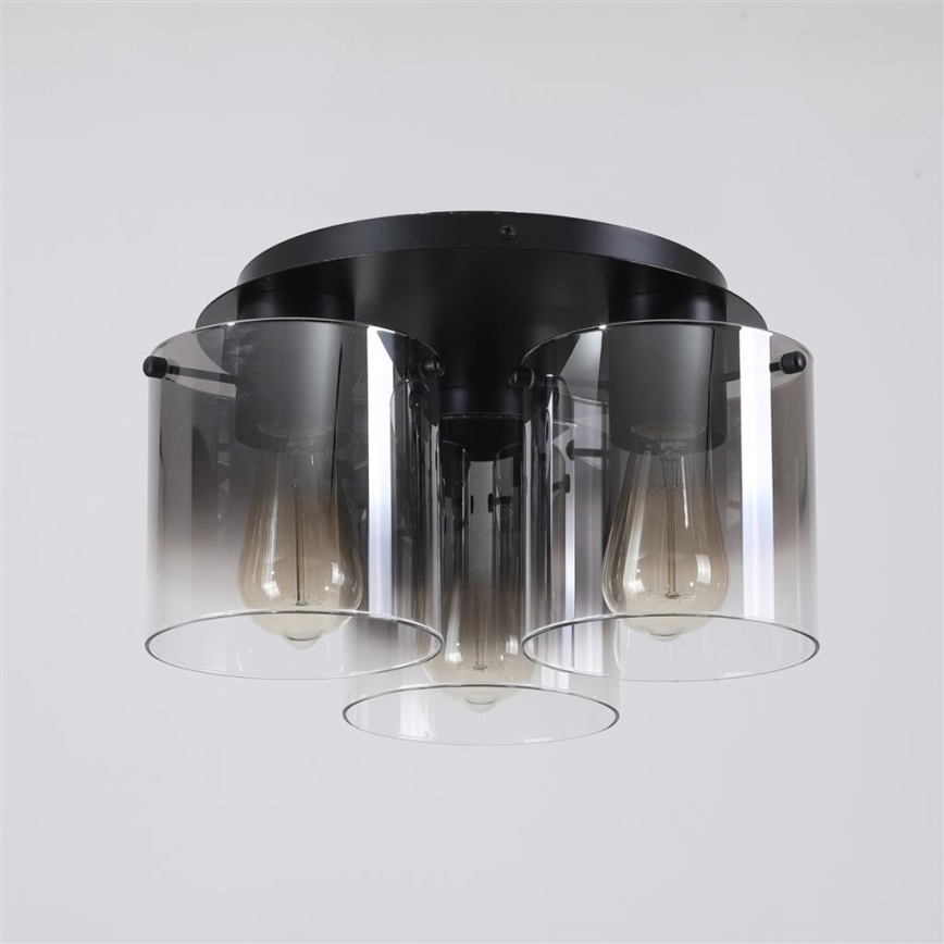 Searchlight - Plafondlamp SWEDEN 3xE27/60W/230V Ø 39 cm zwart/rookglas