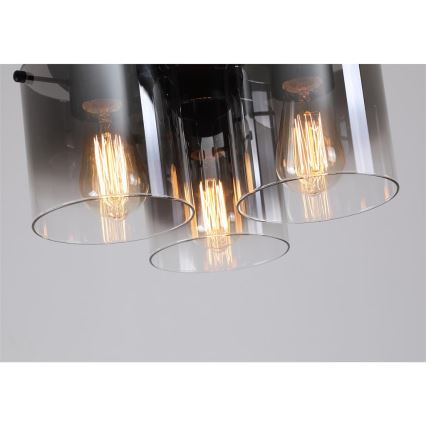 Searchlight - Plafondlamp SWEDEN 3xE27/60W/230V Ø 39 cm zwart/rookglas