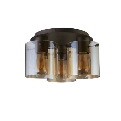 Searchlight - Plafondlamp SWEDEN 3xE27/60W/230V Ø 39 cm bruin/rookglas
