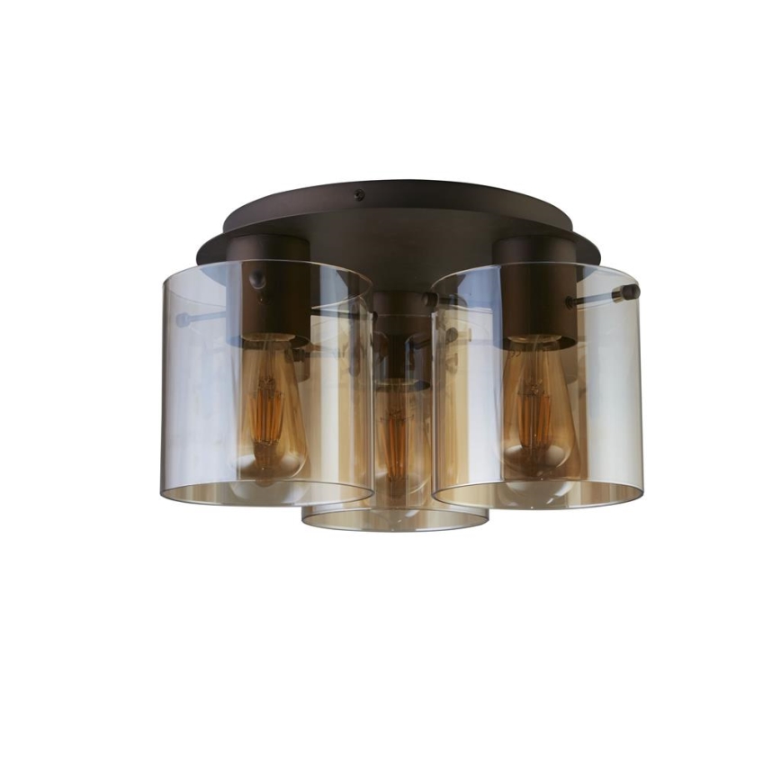 Searchlight - Plafondlamp SWEDEN 3xE27/60W/230V Ø 39 cm bruin/rookglas