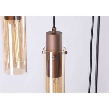 Searchlight - Hanglamp aan kabel SWEDEN 8xE27/60W/230V bruin/rookglas