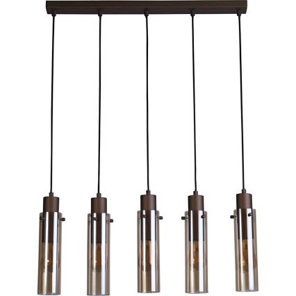 Searchlight - Suspension sur câble SWEDEN 5xE27/60W/230V marron/fumé