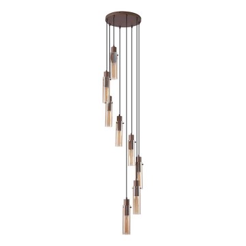 Searchlight - Hanglamp aan kabel SWEDEN 8xE27/60W/230V bruin/rookglas