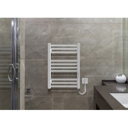 Sèche-serviettes à échelle pour salle de bains HF DERBY 100 W/230 V 57 x 43 cm, blanc, raccordement droit