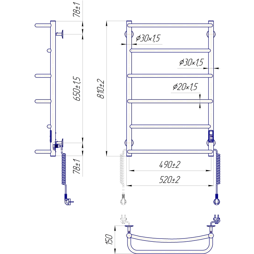 Sèche-serviettes échelle LUX 105W/230V 81x52 cm inox/anthracite, version droite