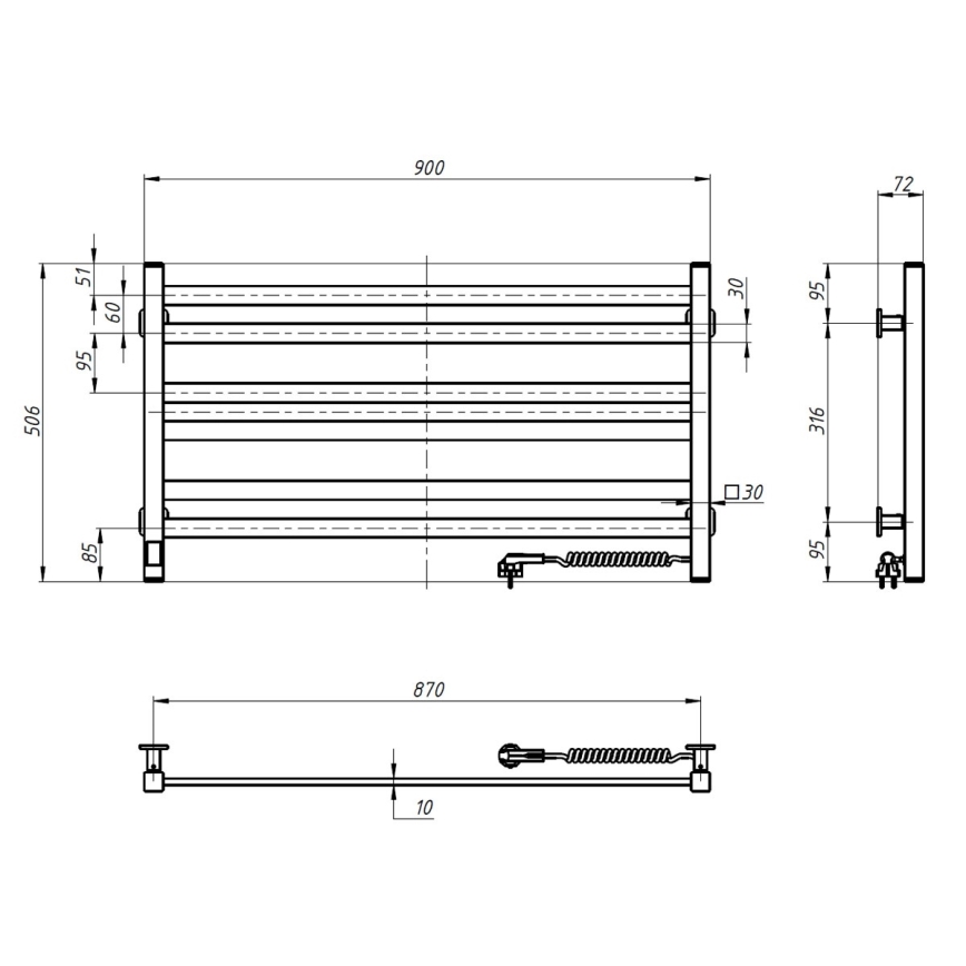 Sèche-serviettes électrique AVANGARD 181 W 50 x 90 cm avec thermostat, blanc, côté droit