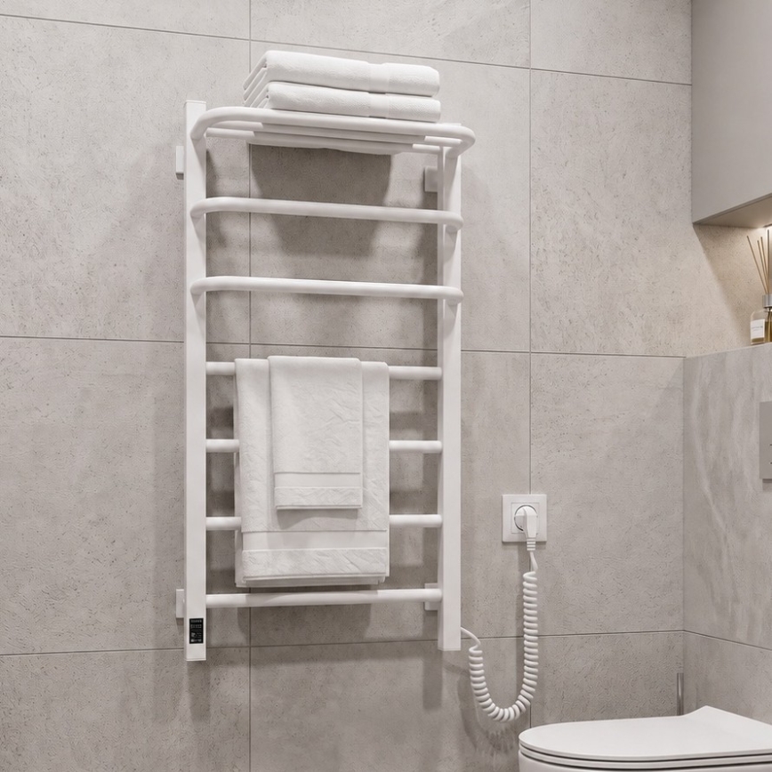 Sèche-serviettes électrique avec thermostat FORTIS 155W 80x48 cm blanc droit