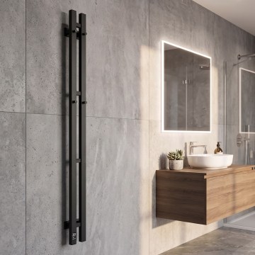 Sèche-serviettes électrique avec thermostat SILOUETTE 70W 120x9 cm, noir, version droite