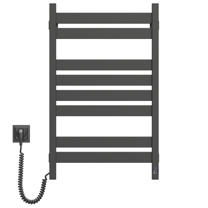 Sèche-serviettes électrique LARGO à thermostat 168 W, 80 x 50 cm, noir, version gauche