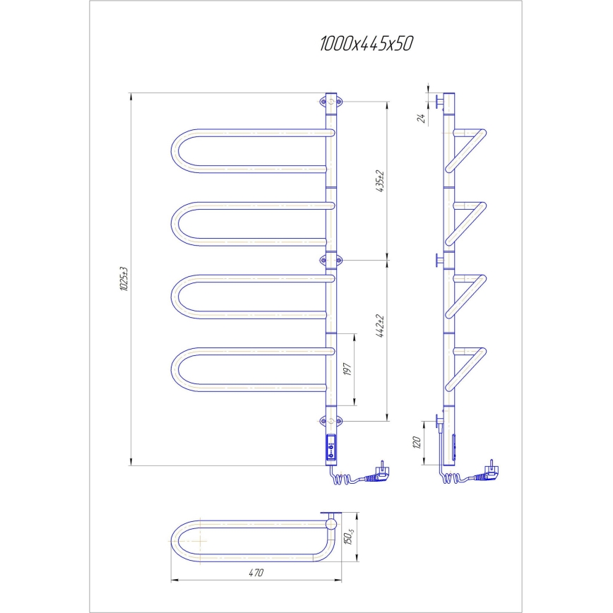 Sèche-serviettes électrique pivotant ELECTRA 120W/230V 102,5x44,5 cm inox/chrome version droite