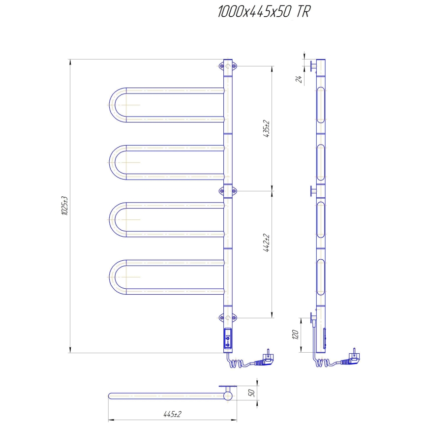 Sèche-serviettes électrique pivotant TRISTAR 105W/230V 100x44,5 cm IP44 inox/noir