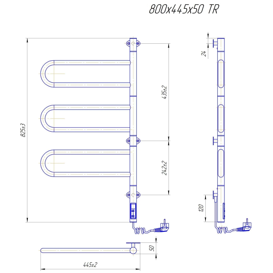 Sèche-serviettes électrique pivotant TRISTAR 80W/230V 82,5x44,5 cm IP44 inox/chrome brillant
