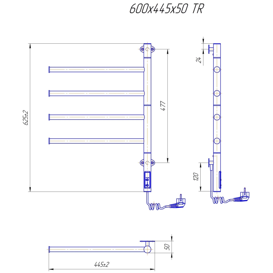 Sèche-serviettes électrique pivotant VEER 50W/230V 62,5x44,5 cm inox/chrome brillant