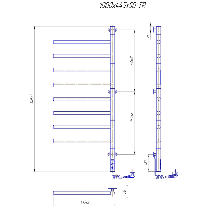 Sèche-serviettes électrique pivotant VEER 95 W/230 V 100 x 44,5 cm inox/noir