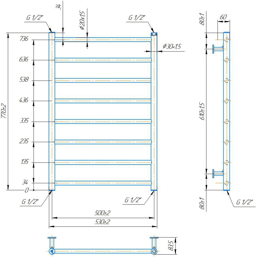 Sèche-serviettes en échelle INOX FLAT 163W/230V 77x53 cm inox/noir