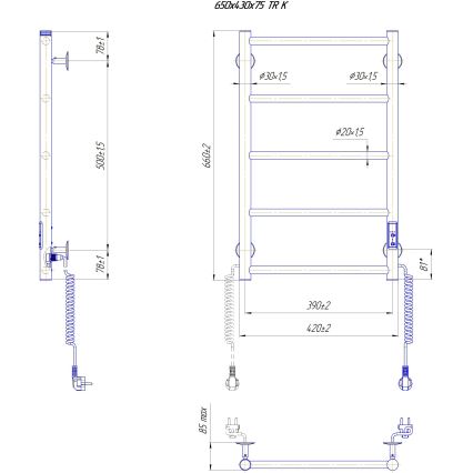 Sèche-serviettes pour salle de bains CLASSIC 65W/230V 66x42 cm inox/blanc, orientation droite