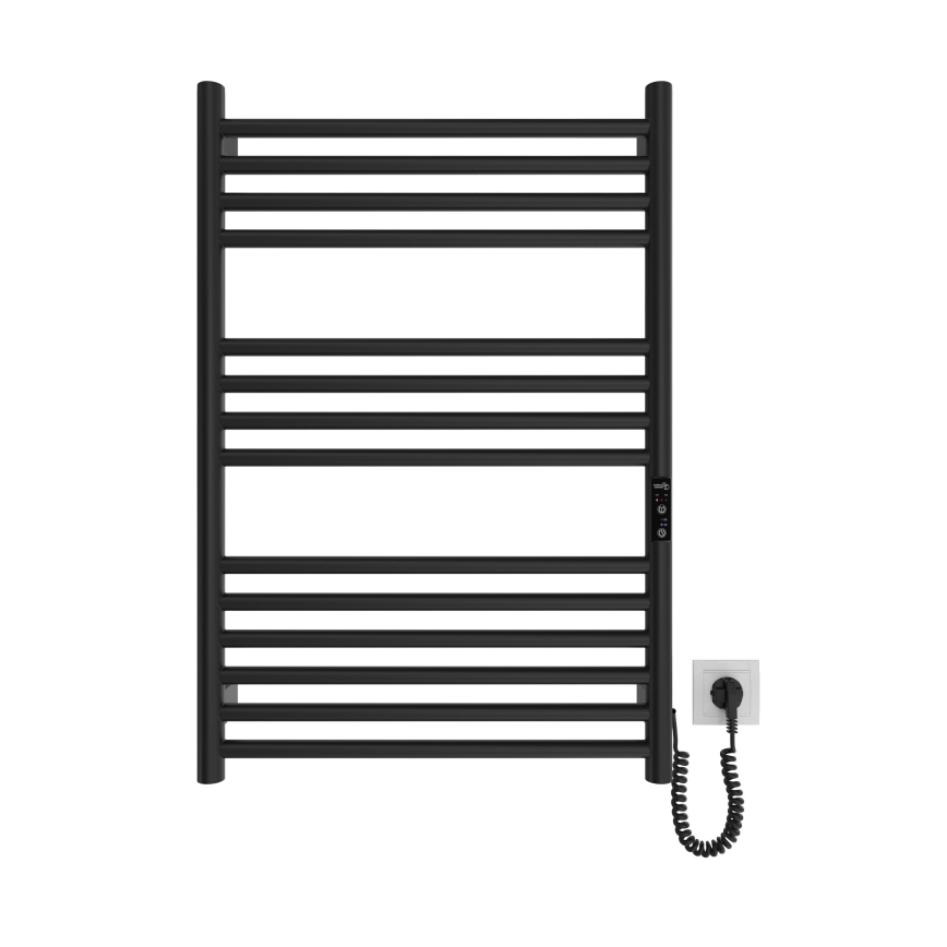 Sèche-serviettes pour salle de bains HF GREENWICH 170W/230V 77x53 cm, noir, raccordement côté droit, profil rond