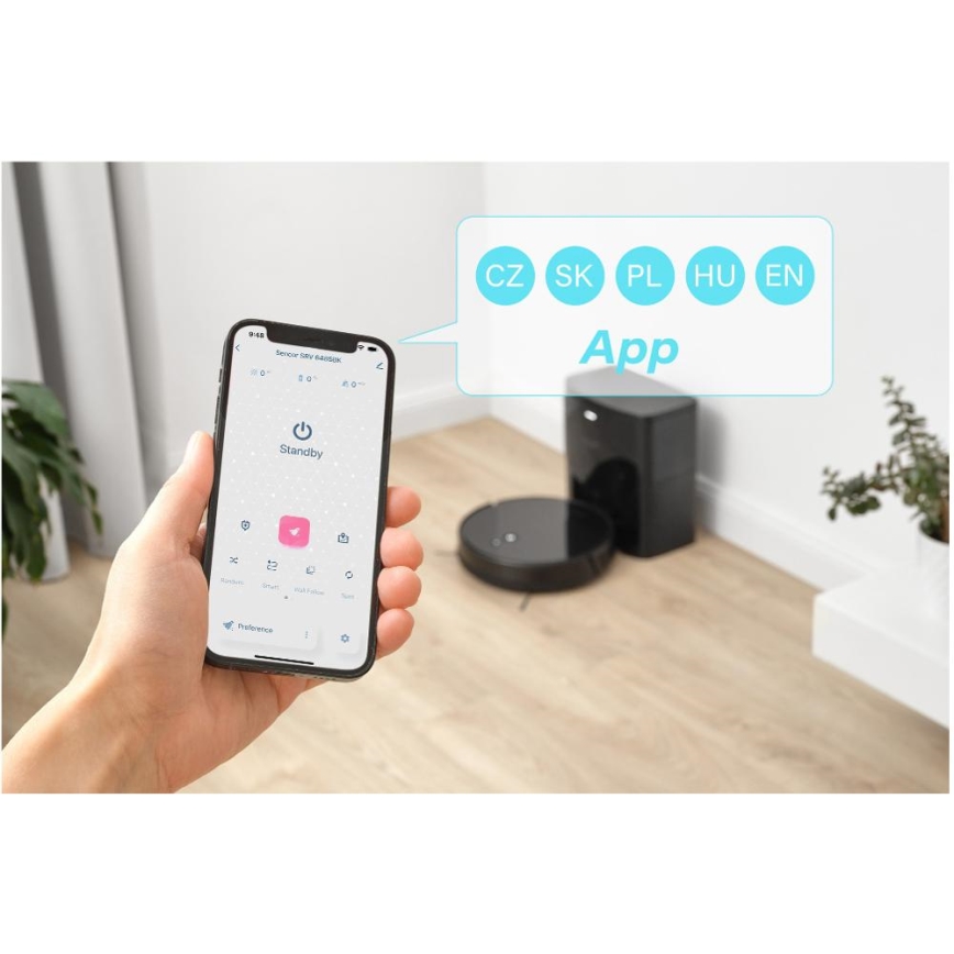 Sencor - Robot aspirateur 2 en 1 (aspiration et lavage) 16 W / 2600 mAh, Wi‑Fi, noir + télécommande