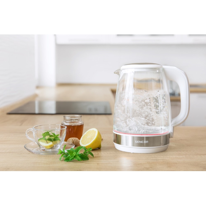 Sencor - Bouilloire à thermorégulation avec rétro-éclairage LED 2 l 2200W/230V blanche