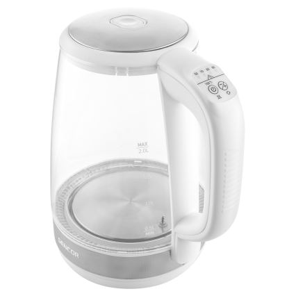 Sencor - Bouilloire à thermorégulation avec rétro-éclairage LED 2 l 2200W/230V blanche