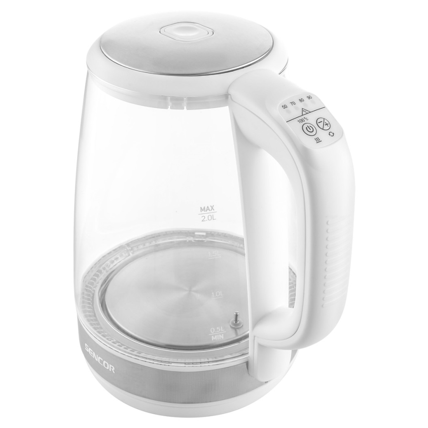 Sencor - Bouilloire à thermorégulation avec rétro-éclairage LED 2 l 2200W/230V blanche