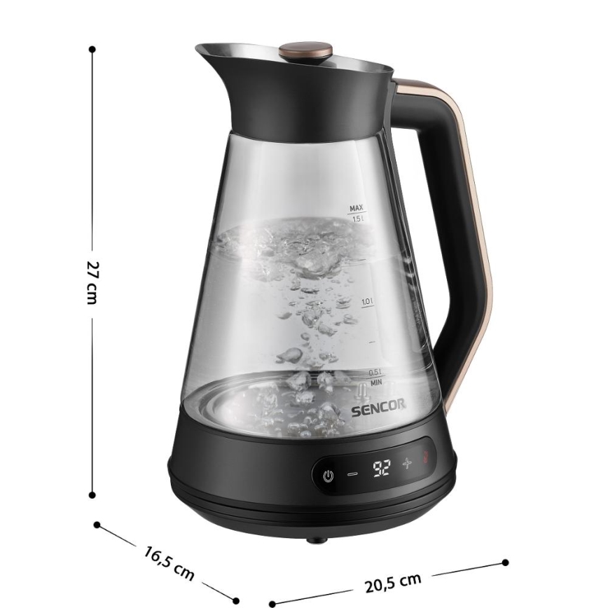 Sencor - Bouilloire électrique à réglage de température 1,5 l 2150 W/230 V noire/or rose