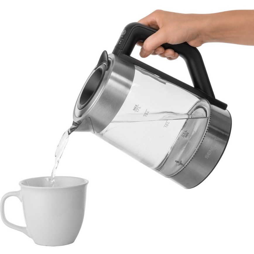 Sencor - Bouilloire électrique avec thermorégulation 1,7 l 2200W/230V chrome mat/noir