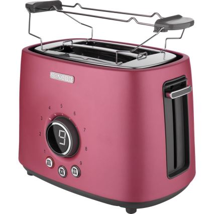 Sencor - Broodrooster met 2 sleuven en opwarmrek 1000W/230V roze