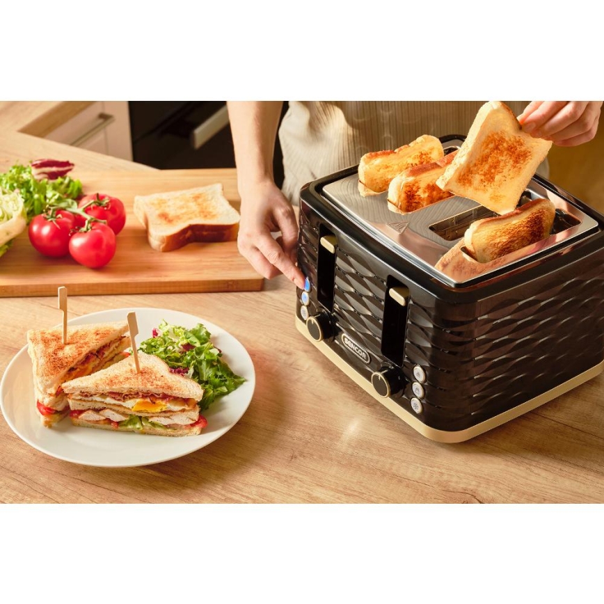 Sencor - Broodrooster met vier sleuven 1600W/230V zwart/beige