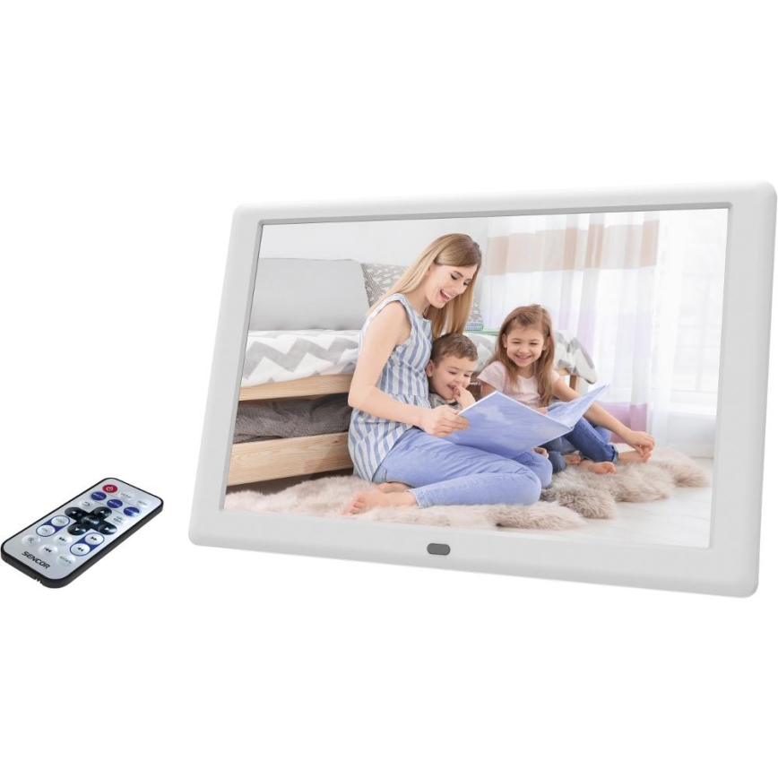Sencor - Cadre photo numérique avec haut-parleur 230V blanc + télécommande