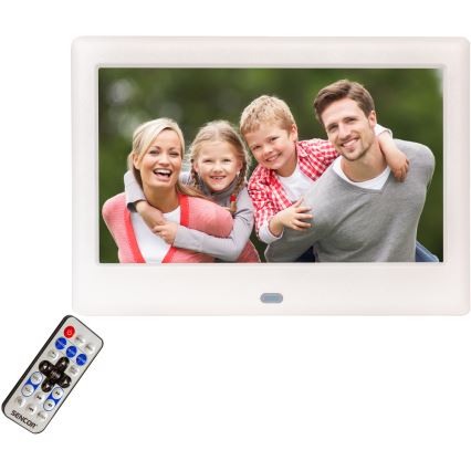 Sencor - Cadre photo numérique avec un haut-parleur 230V blanc + télécommande