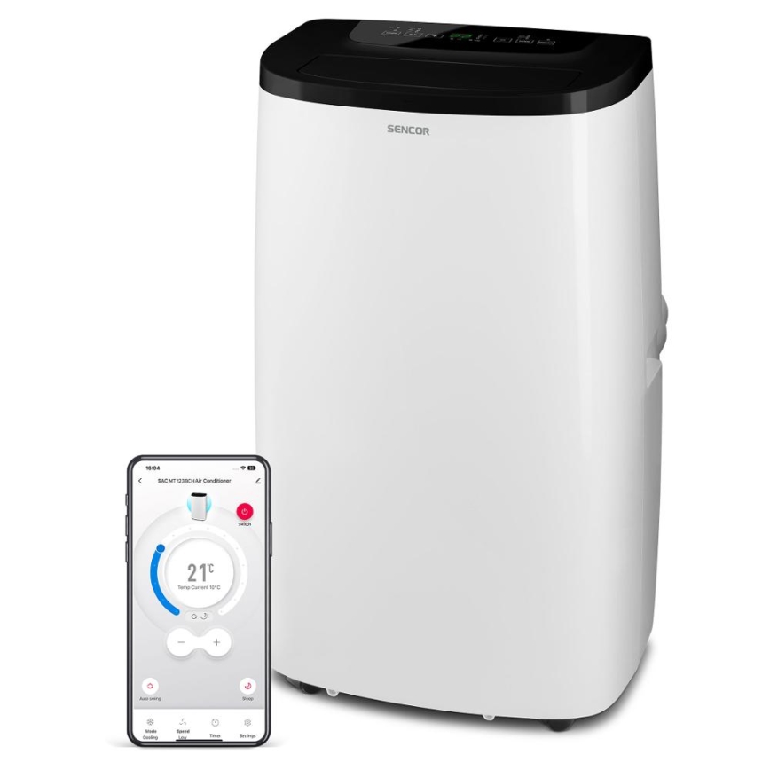 Sencor - Climatiseur mobile intelligent 4 en 1, livré avec kit d'accessoires complet, 1700 W / 230 V, 12 000 BTU, Wi-Fi, blanc + télécommande