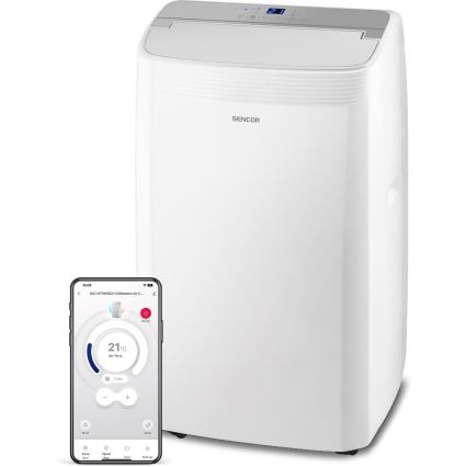 Sencor - Climatiseur mobile intelligent 5 en 1 livré avec tous les accessoires 733W/230V 9000 BTU Wi-Fi blanc + télécommande