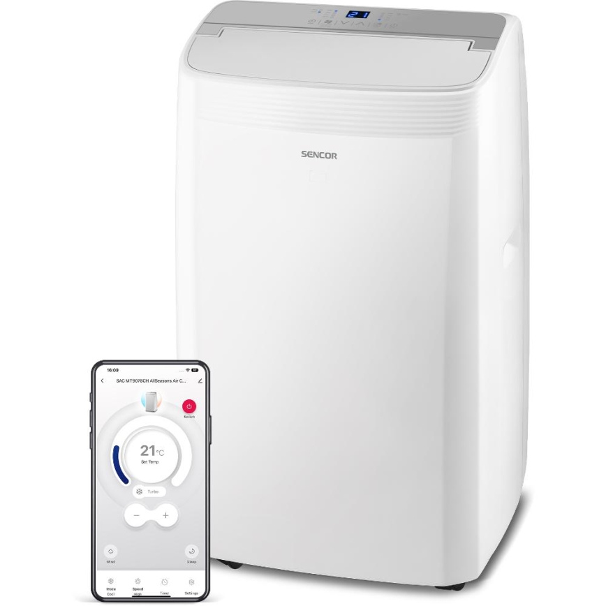 Sencor - Climatiseur mobile intelligent 5 en 1 livré avec tous les accessoires 733W/230V 9000 BTU Wi-Fi blanc + télécommande