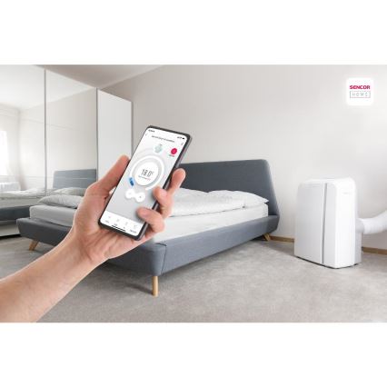 Sencor - Climatiseur portable connecté 3en1 avec accessoires complets 1450W/230V 12000 BTU Wi-Fi blanc + Télécommande
