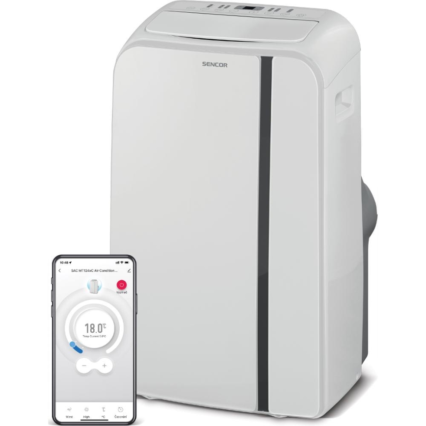 Sencor - Climatiseur portable connecté 3en1 avec accessoires complets 1450W/230V 12000 BTU Wi-Fi blanc + Télécommande